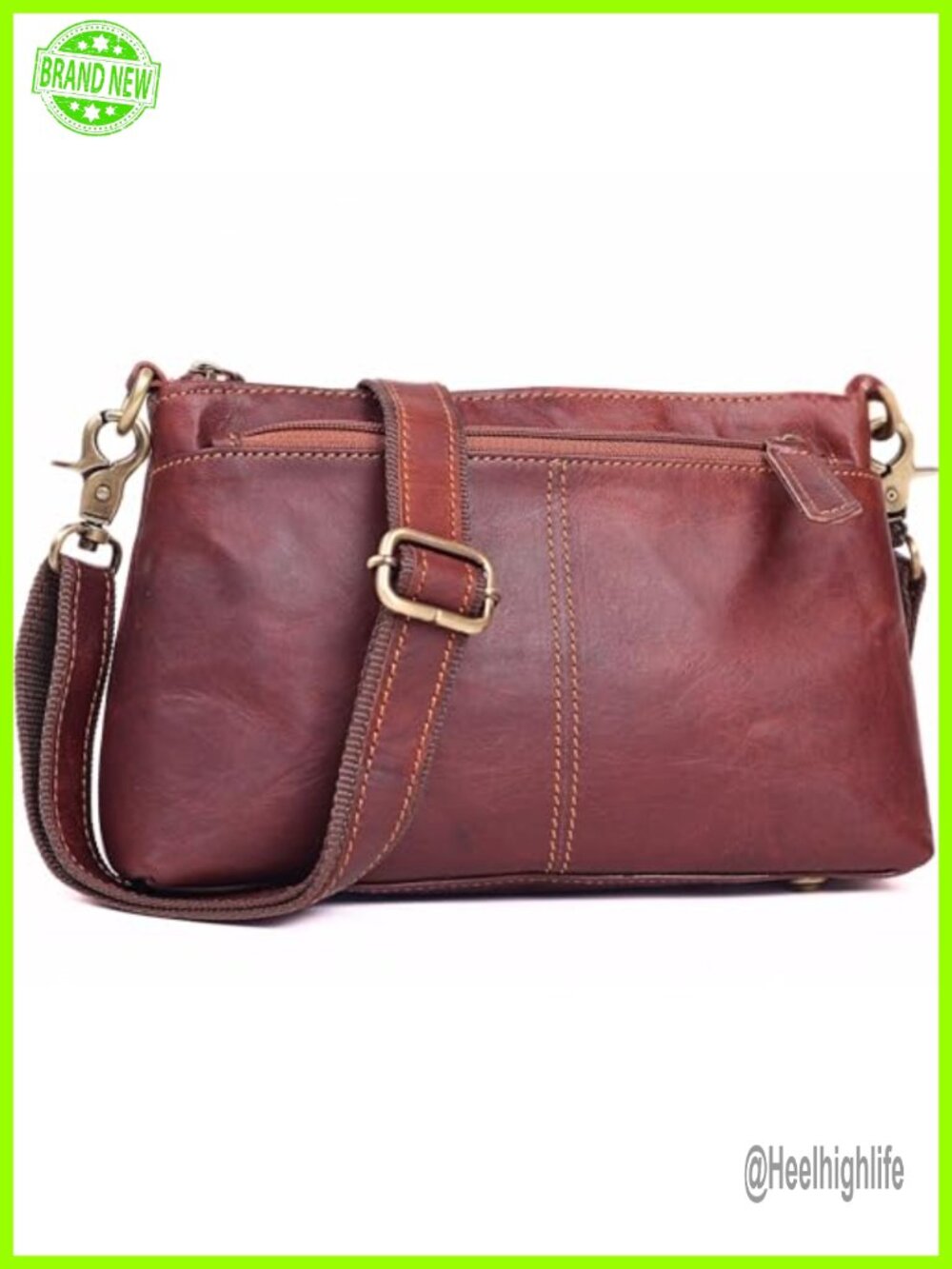Genuine Leather Crossbody Bag Mini Saddle Purse with 3 Zip Pockets